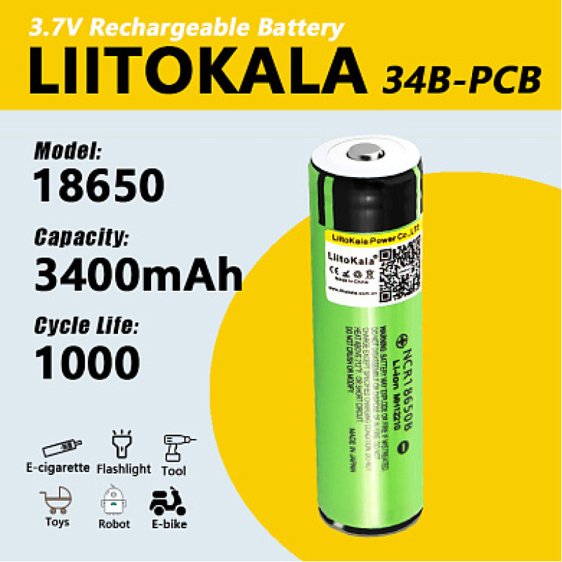 Акумулятор 18650, LiitoKala NCR 34B-PCB, 3400mAh, з захистом