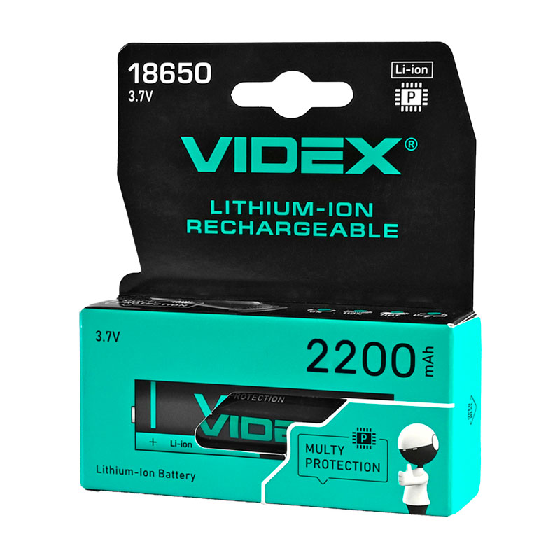 Акумулятор Videx літій-іонний 18650-P (захист) 3.7V 2200mAh color box/1шт