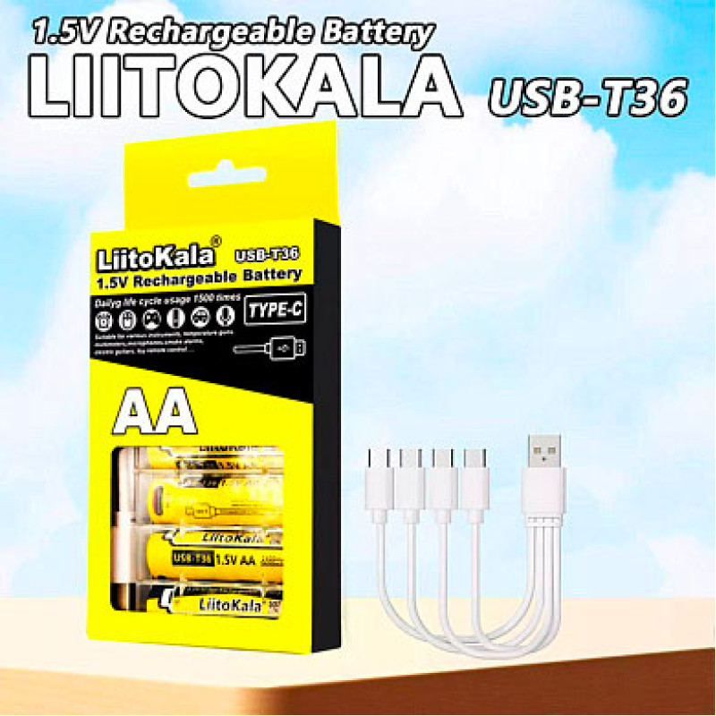 Акумулятори LiitoKala USB-T36 (4×AA 2400mAh, 1.5V) 4 в 1 Type-C