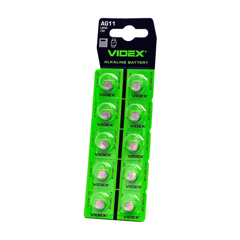 Батарейка годинникова Videx AG11/LR721 1.5V BLISTER CARD 10шт