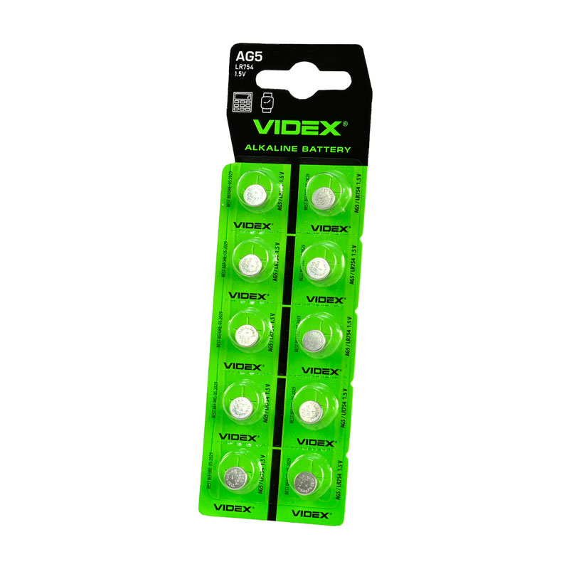 Батарейка годинникова Videx AG5/LR754 1.5V BLISTER CARD 10шт