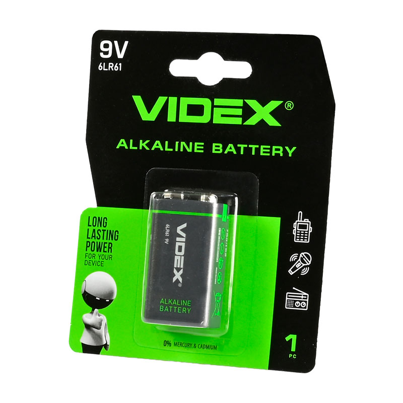 Батарейка лужна Videx Alkaline 6LR61/9V (Крона) 1шт BLISTER