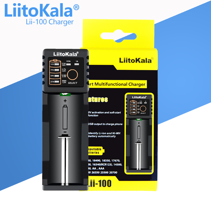 Зарядний пристрій LiitoKala Lii-100, з функцією Powerbank, 14500/16340/18650/26650, USB