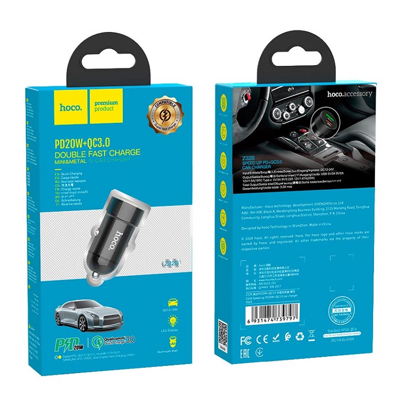 Автомобильное зарядное устройство для телефона Car Charger Hoco Z32B Speed ​​up PD20W+QC3.0