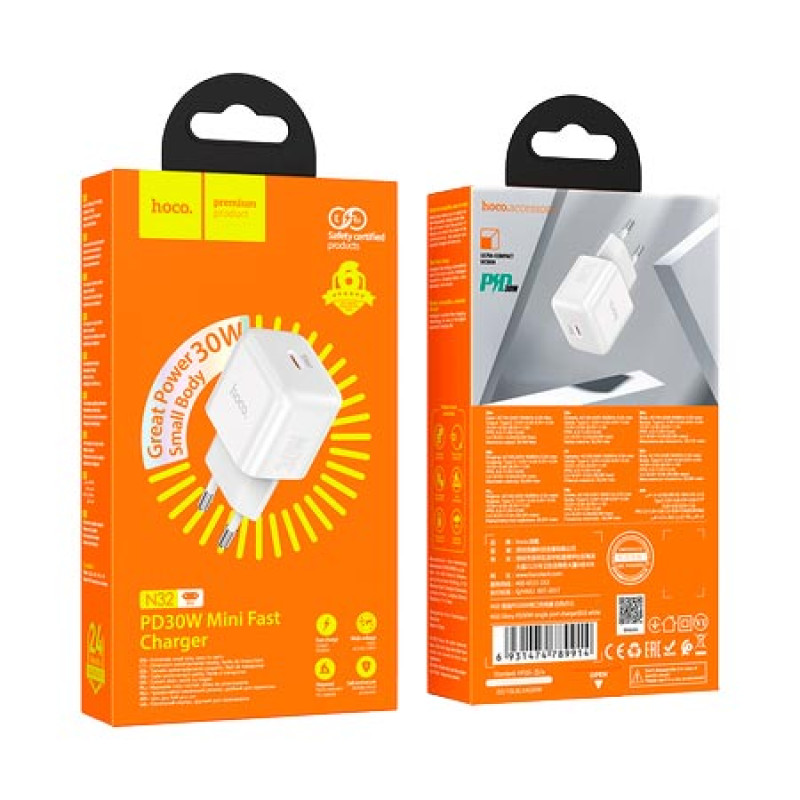 Мережевий зарядний пристрій Hoco N32 Glory PD30W single port charger (EU)