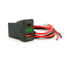 АЗП FPUV-G, PD+QC3.0, Type-C: 30W, 5V-3A/9V-3A/12V-2.5A, USB: 18W, 5V-3.4A/9V-2A/12V-1.5A, LED Green, Black