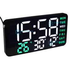 Годинник DS-3835L (white, green) настінний, настільний, температура, дата, будильник, від USB 5V
