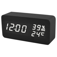 Настільний годинник VST-862S-6 білі цифри, температура, вологість, від USB та батарейок