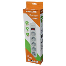 Мережевий фільтр-подовжувач GREELITE SP5-5м із заземленням 10A/1,8кВт