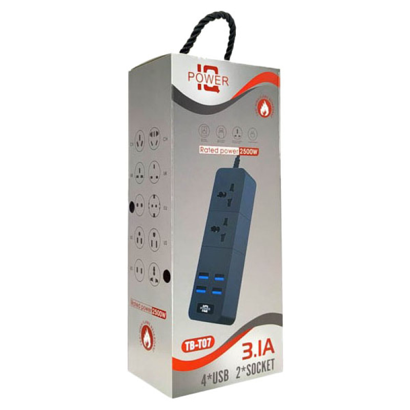 Мережевий подовжувач IQ POWER TB-T07 4USB + 2розетки 2500W 3.1A 2м