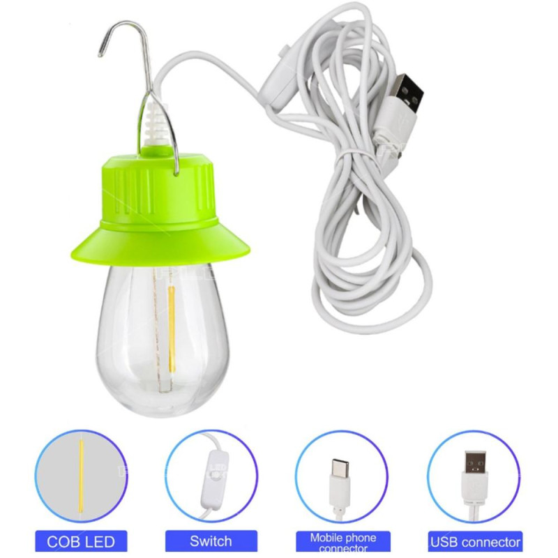 LED лампа V07-COB, кабель 3 м, гак, живлення від USB/Type-C