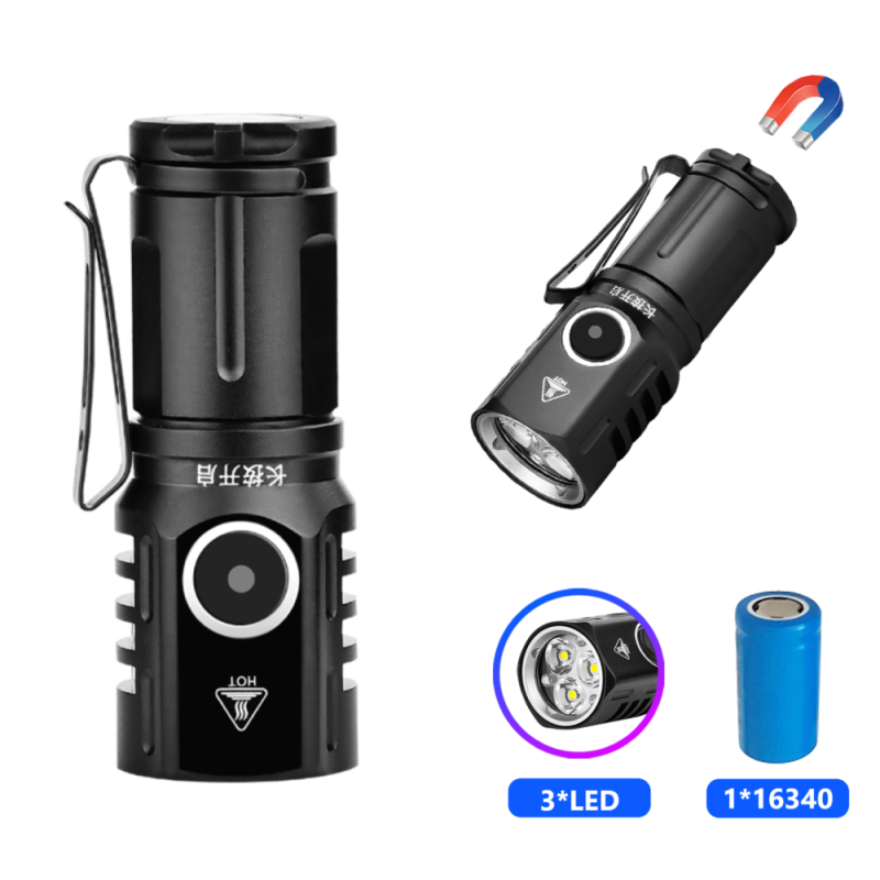 Ліхтар 536-3LED, 1х16340A, індикація заряду, ЗУ Type-C, магніт, Box