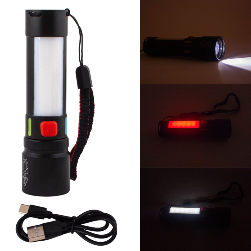 Ліхтар 611-TG+COB(white+red), Li-Ion акумулятор, ЗУ Type-C, zoom