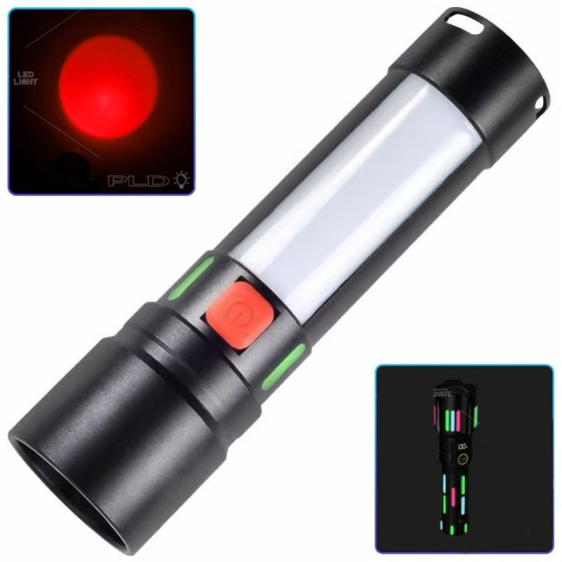 Ліхтар 611-TG+COB(white+red), Li-Ion акумулятор, ЗУ Type-C, zoom