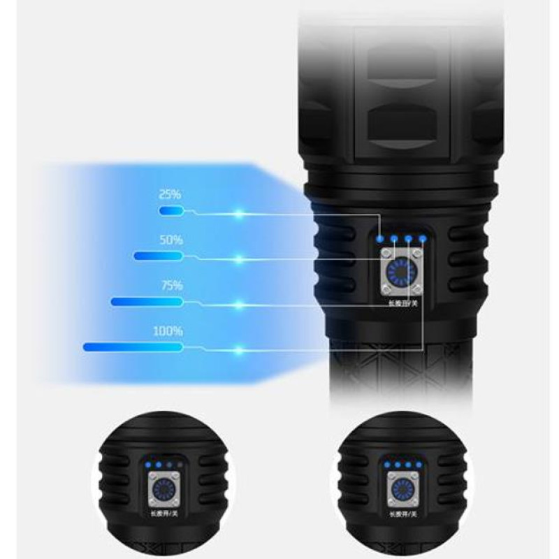 Ліхтар AK138-1 WHITE LASER LED PM60-TG+СУМКА, 8x18650 3.7V, power bank, індикація заряду, ЗУ Type-C, zoom, Box