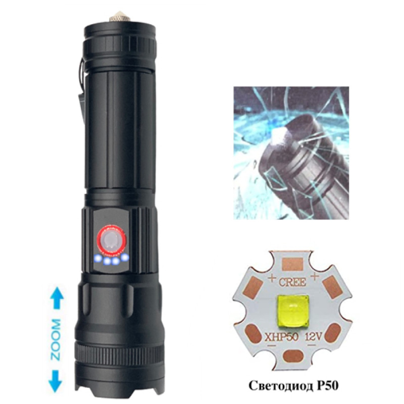 Ліхтар BL-6525-GT100, 1x18650, zoom, ЗУ Type-C, Box