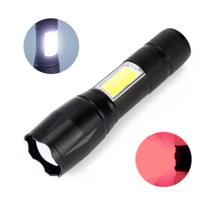 Ліхтар C609-T6(red)+COB(white), Li-Ion акум., ЗУ microUSB, zoom, Box
