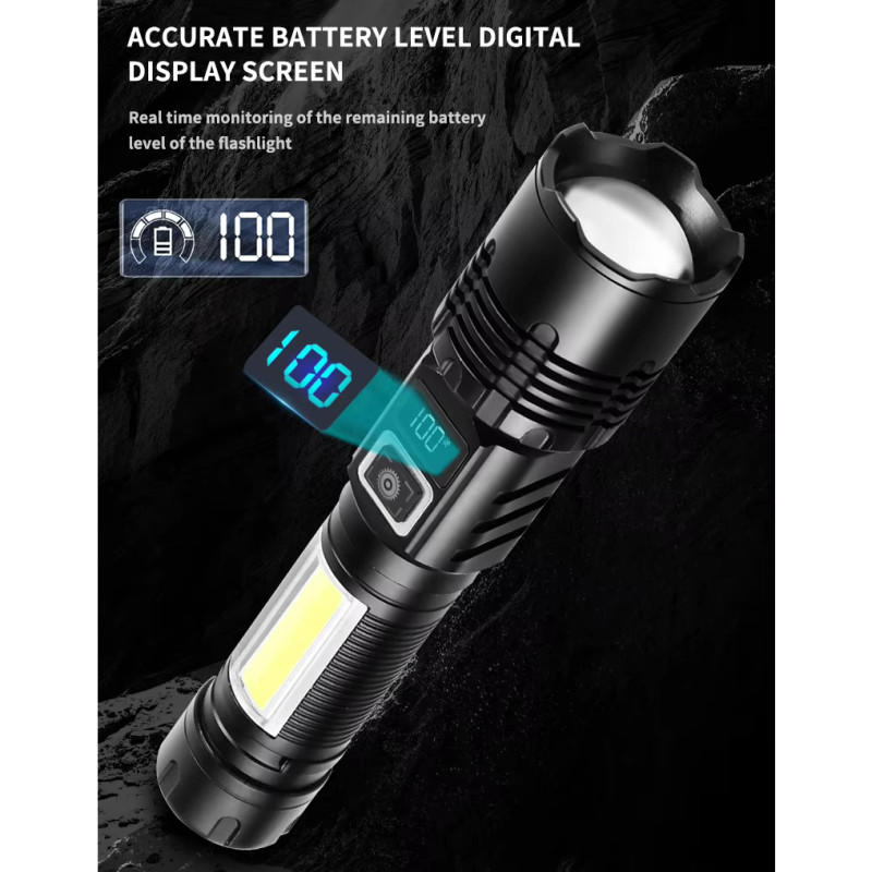Ліхтар COB18-WHITE LASER LED PM10-TG+COB, 1x18650, power bank, магніт, ЗУ Type-C, zoom