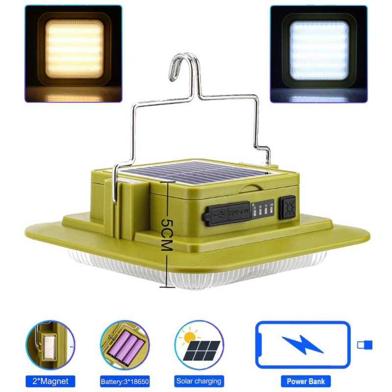 Ліхтар кемпінг 229L-SMD (white+yellow), 3х18650, сон. панель, power bank, ЗУ Type-C, магніт, гачок