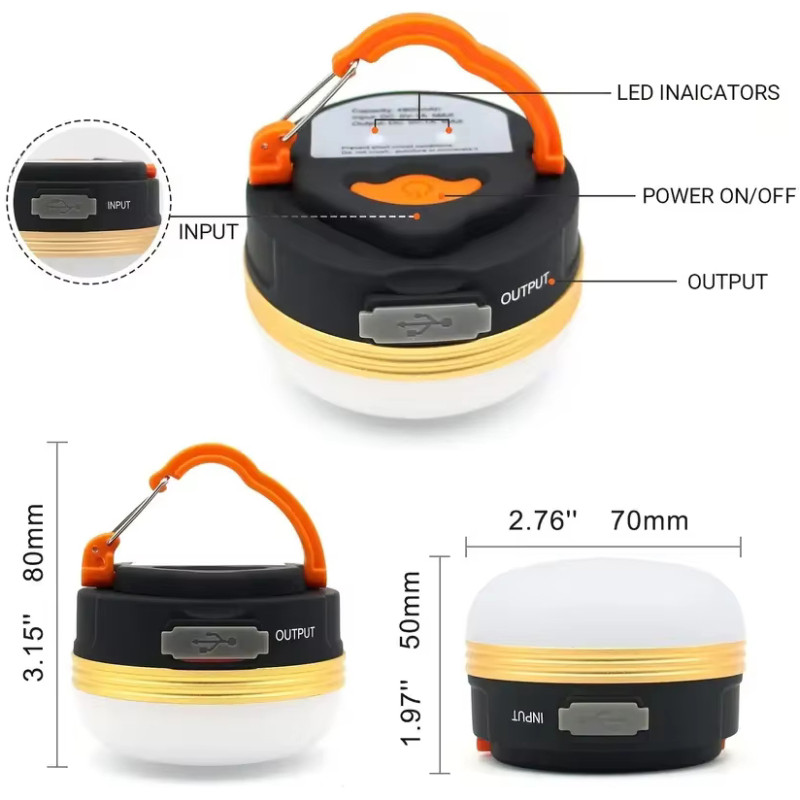 Ліхтар кемпінг YD-1-5SMD, Li-Ion акумулятор, power bank, ЗУ Type-C, магніт, гачок