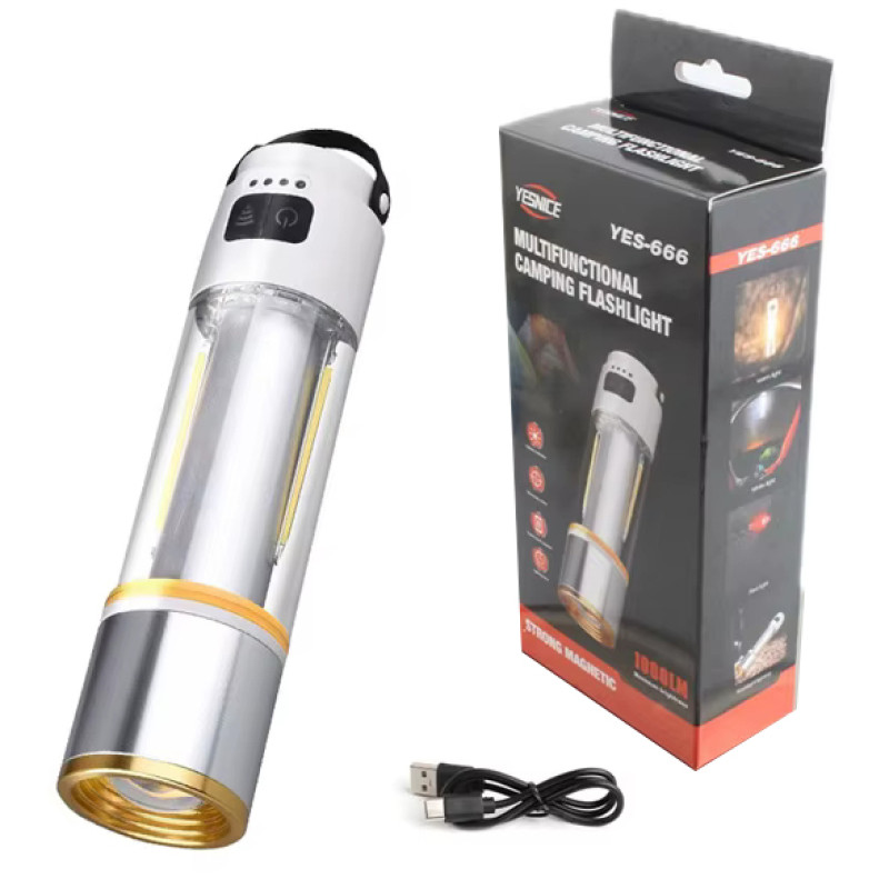 Ліхтар MULTIFUNCTION КЕМПІНГ YES-666-LED (white+yellow+red), 1000LUM, Li-Ion аккум., магніт, гачок, ЗУ Type-C