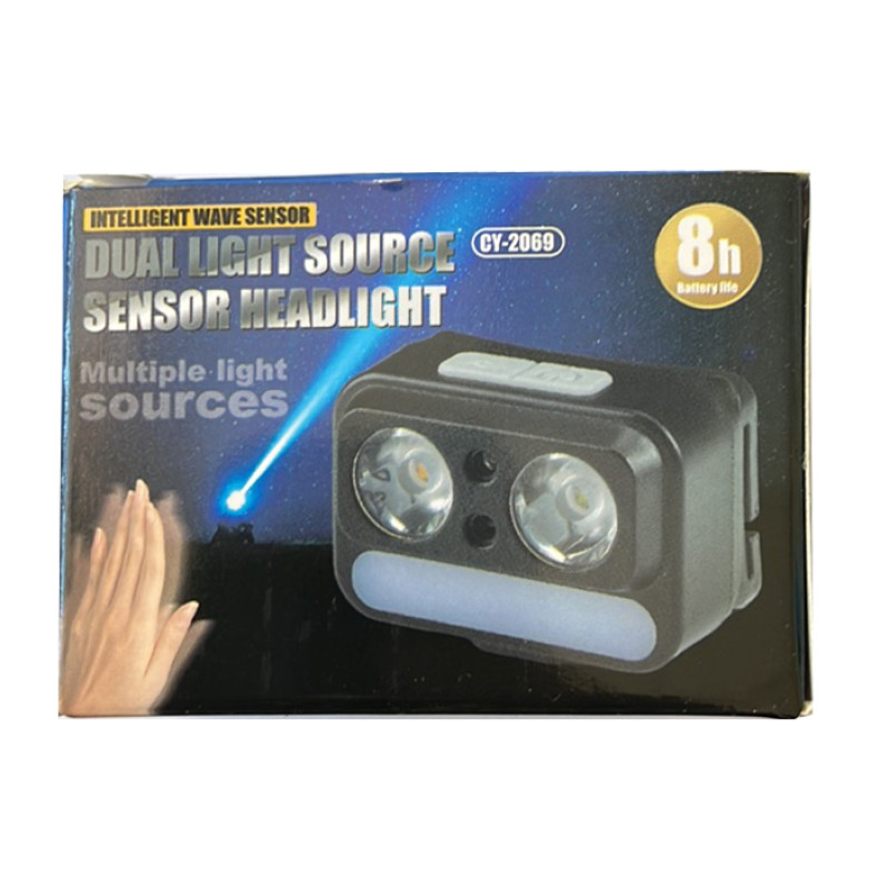 Ліхтар налобний 2069-XPG(white)+XPG(yellow)+5SMD(red), Motion Sensor, Li-Ion акумулятор, ЗУ Type-C