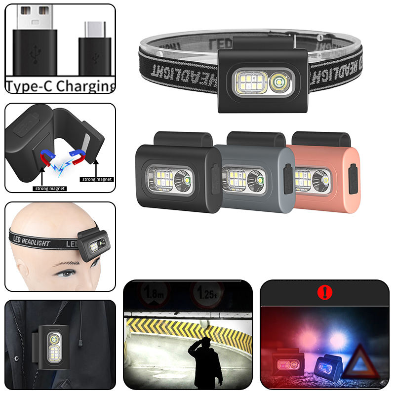 Ліхтар налобний 505-XPE+8SMD(white+red+blue), Li-Ion акумулятор, ЗУ Type-C, кліпса на магніті