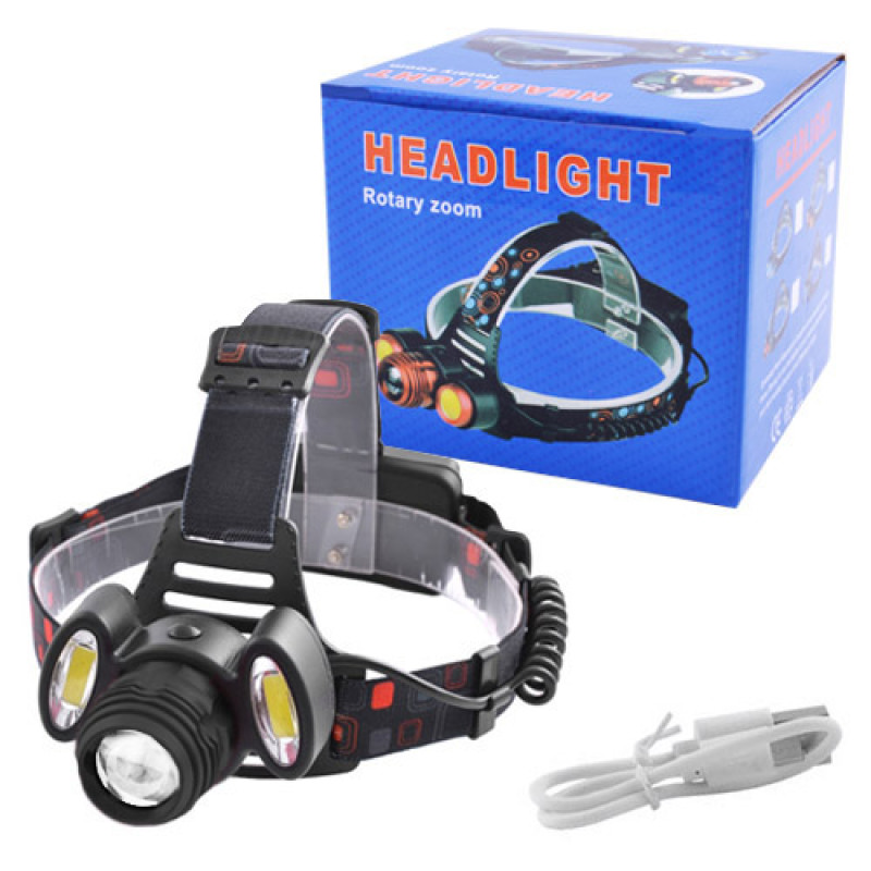 Ліхтар налобний Police 2117-T6+2COB, 2x18650, zoom, ЗУ microUSB, Box