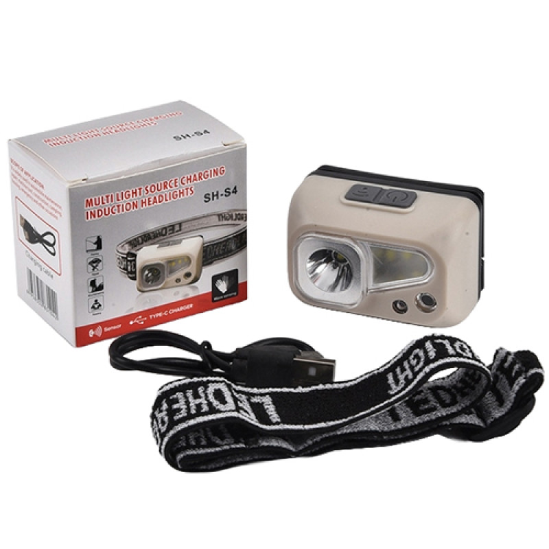 Ліхтар налобний SH-S4-XPE+3SMD, Motion Sensor, вбудований акумулятор, ЗУ Type-C, Box