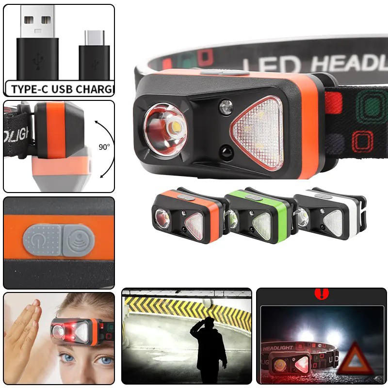 Ліхтар налобний W-18-XPG+6SMD(white+red), Motion Sensor, 1x14500, ЗУ Type-C