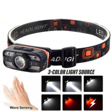 Ліхтар налобний WH-0188-XPE+SMD(white+red), Motion Sensor, Li-Ion акумулятор, ЗУ Type-C