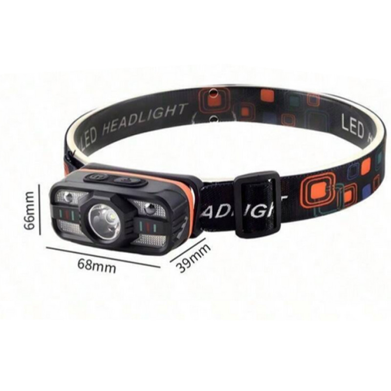 Ліхтар налобний WH-0188-XPE+SMD(white+red), Motion Sensor, Li-Ion акумулятор, ЗУ Type-C