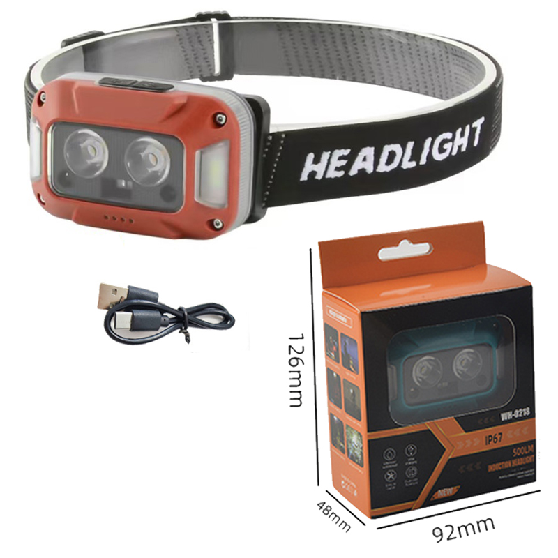 Ліхтар налобний WH-0218-XPG(white+yellow)+SMD(red), Motion Sensor, Li-Ion акумулятор, ЗУ Type-C