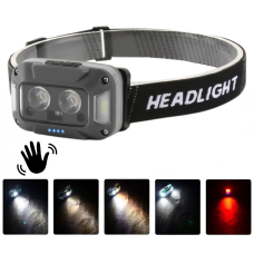 Ліхтар налобний WH-0218-XPG(white+yellow)+SMD(red), Motion Sensor, Li-Ion акумулятор, ЗУ Type-C