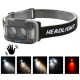Ліхтар налобний WH-0218-XPG(white+yellow)+SMD(red), Motion Sensor, Li-Ion акумулятор, ЗУ Type-C