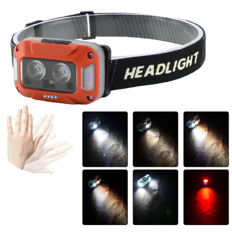 Ліхтар налобний WH-0218-XPG(white+yellow)+SMD(red), Motion Sensor, Li-Ion акумулятор, ЗУ Type-C