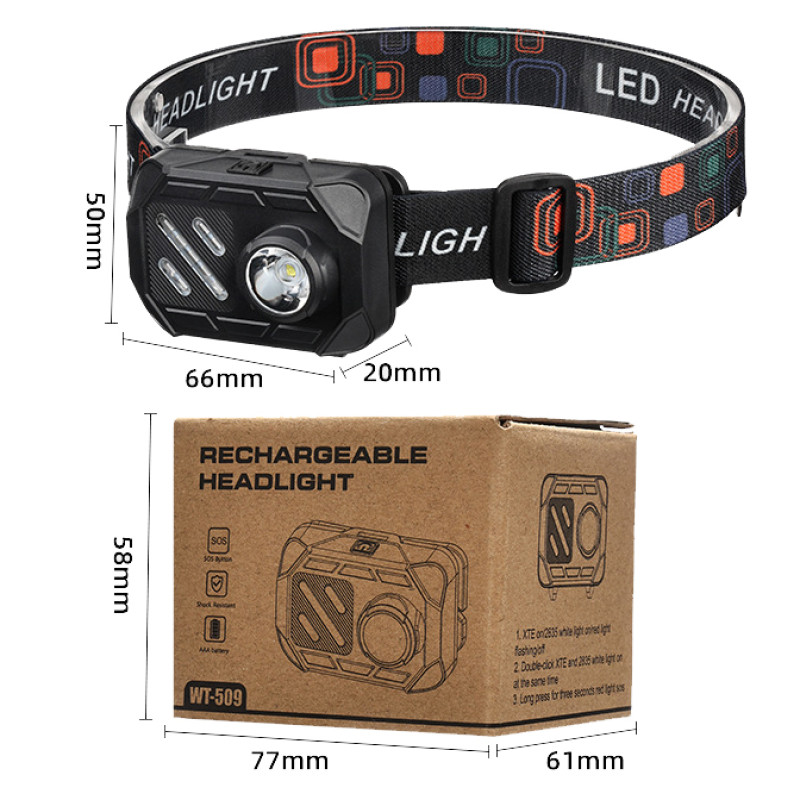 Ліхтар налобний WT-509+XPE+9SMD(white+red), 3xAAA, Box