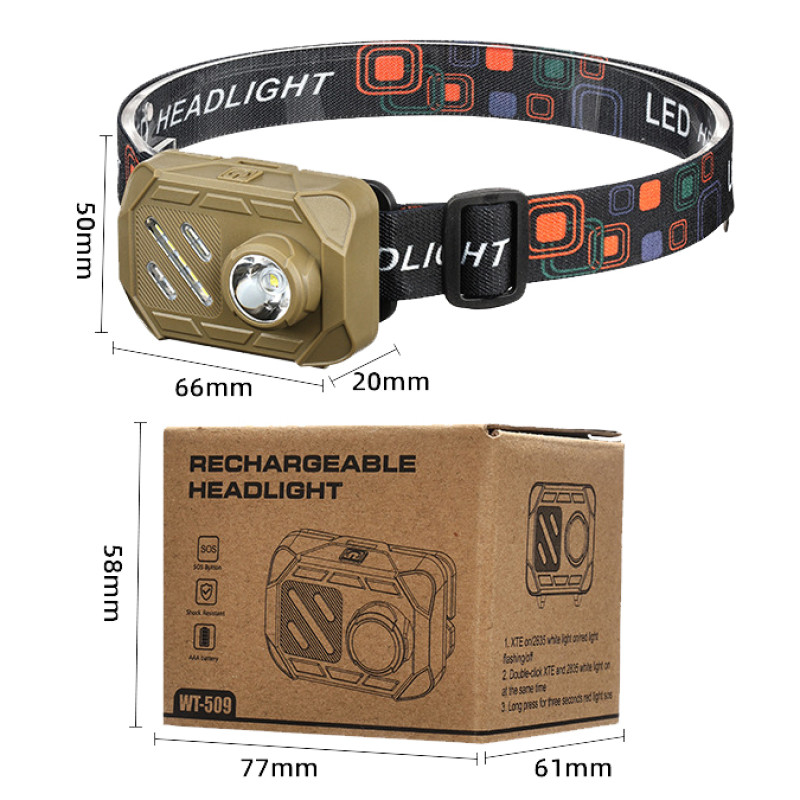 Ліхтар налобний WT-509+XPE+9SMD(white+red), 3xAAA, Box