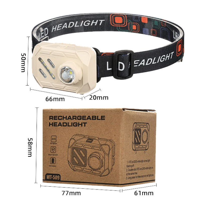Ліхтар налобний WT-509+XPE+9SMD(white+red), 3xAAA, Box