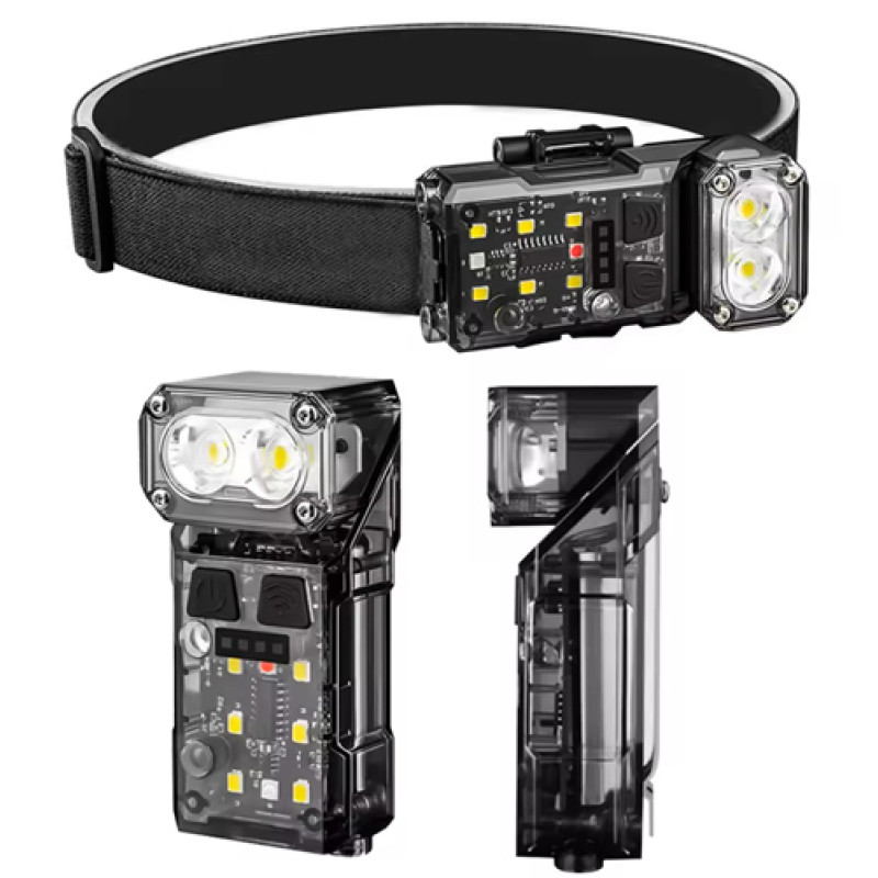 Ліхтар налобний X52-2LED+6SMD(RGB), Motion Sensor, індикація аряду, Li-Ion акумулятор, ЗУ Type-C, кліпса, магніт, Box