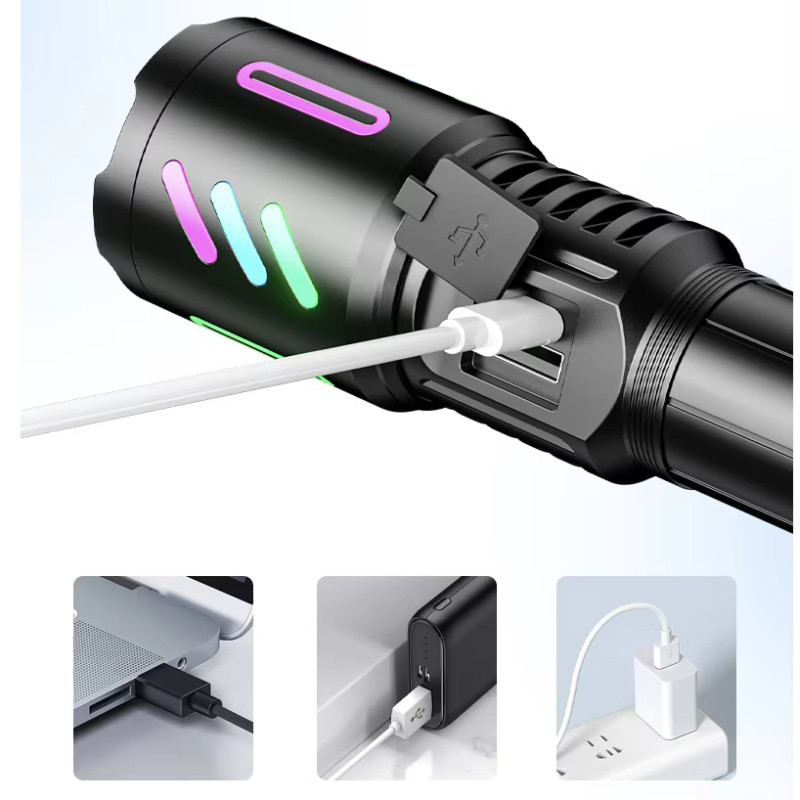 Ліхтар NIGHT VISION FLUORESCENCE 1143-WHITE LASER LED PM10-TG, 1×26650, Power bank, ЗУ Type-C, zoom
