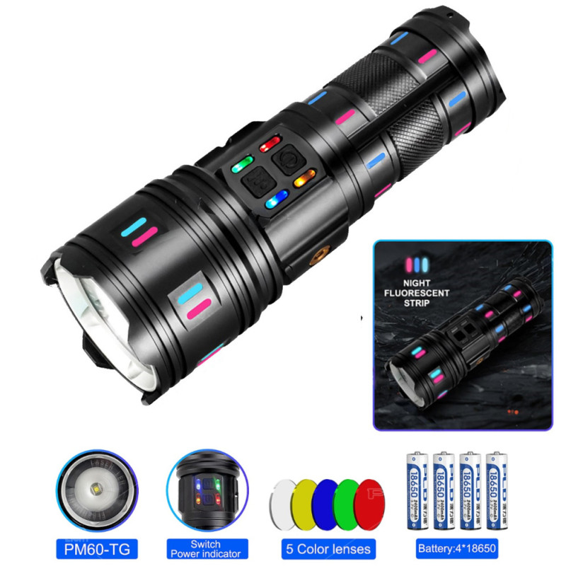 Ліхтар NIGHT VISION FLUORESCENCE AK177-1 WHITE LASER LED PM60-TG, 4х18650, power bank, індикація заряду, ЗУ Type-C, zoom, 5 фільтрів