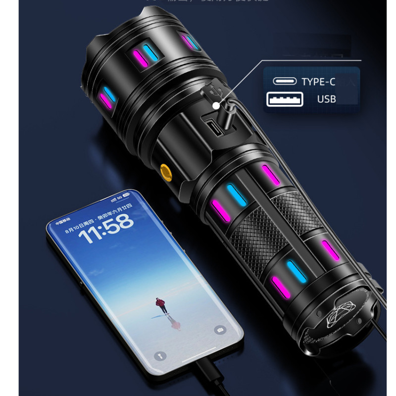Ліхтар NIGHT VISION FLUORESCENCE AK177-1 WHITE LASER LED PM60-TG, 4х18650, power bank, індикація заряду, ЗУ Type-C, zoom, 5 фільтрів