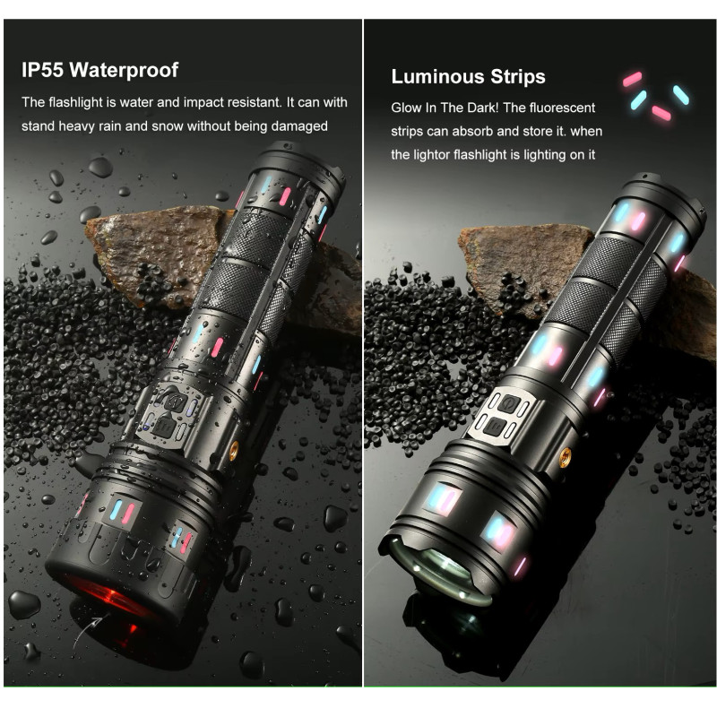 Ліхтар NIGHT VISION FLUORESCENCE AK177-WHITE LASER LED PM60-TG, 8x18650 3.7V, Power Bank, ЗУ Type-C, zoom, 5 фільтрів