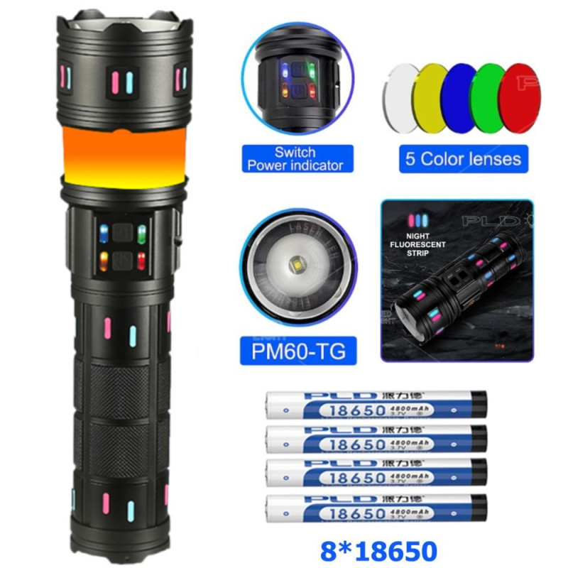 Фонарь NIGHT VISION FLUORESCENCE AK178-WHITE LASER LED PM60-TG+COB, 8x18650 3.7V, power bank, ЗУ Type-C, zoom, 5 фильтров оптом в Украине