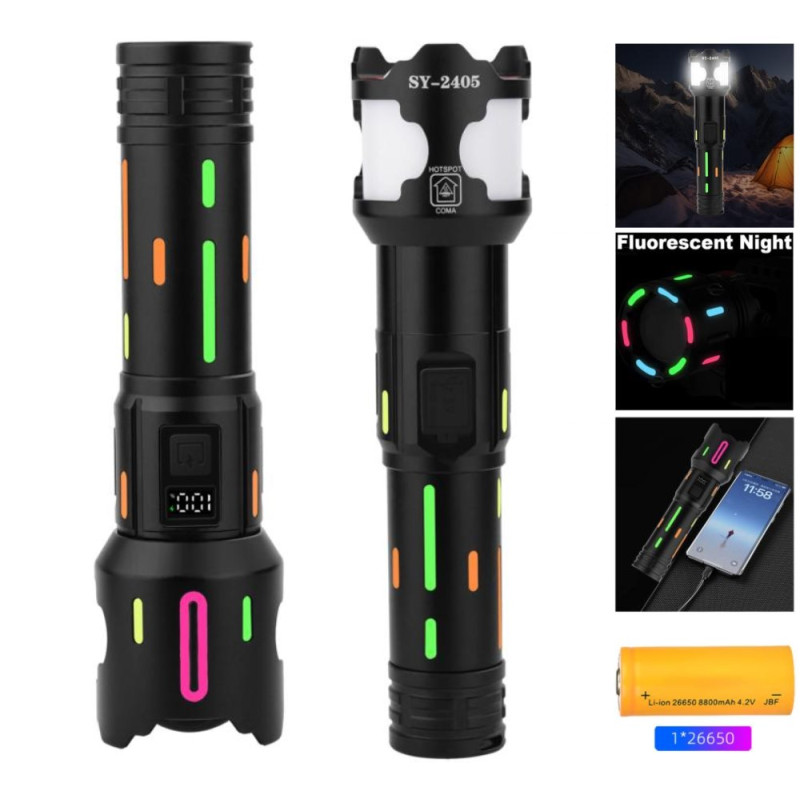 Ліхтар NIGHT VISION FLUORESCENCE BL-2405-TG, 1x26650, power bank, індикація заряду, ЗУ Type-C, zoom