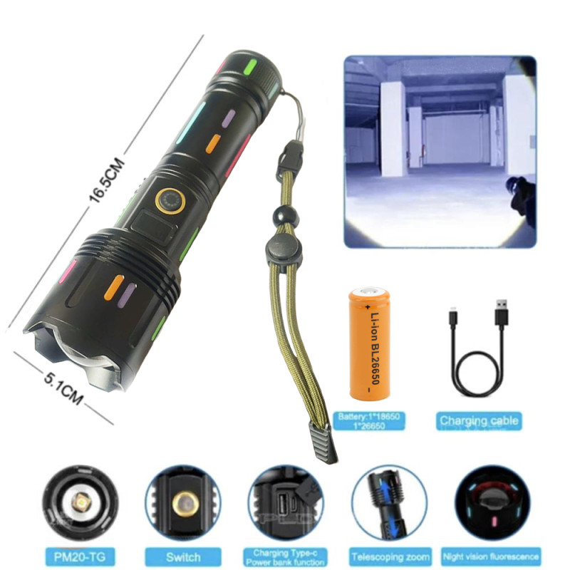 Фонарь NIGHT VISION FLUORESCENCE G671/G25 WHITE LASER LED PM30-TG, 1×26650/3×AAA, power bank, ЗУ Type-C, zoom, Box оптом в Украине