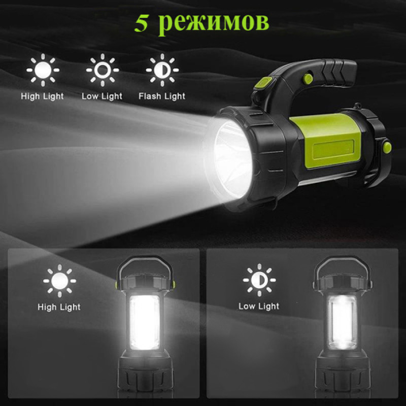 Ліхтар переносний T80-5W+COB, 2x18650, ЗУ microUSB, Box