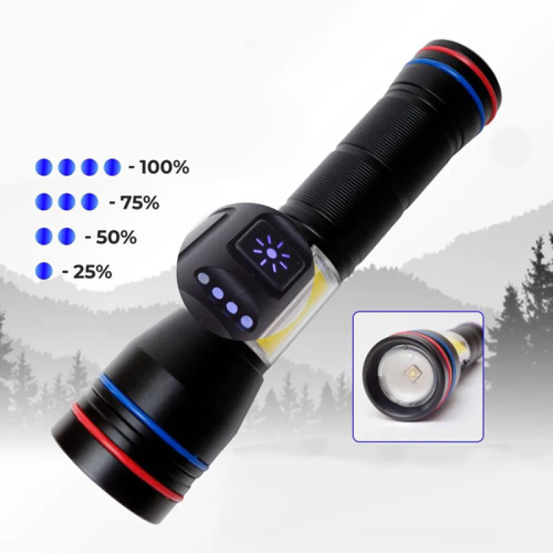 Ліхтар PLD-231 WHITE LASER LED PM10-TG+COB (white+red), 1×18650, power bank, індикація заряду, ЗП Type-C, магніт, zoom, Box