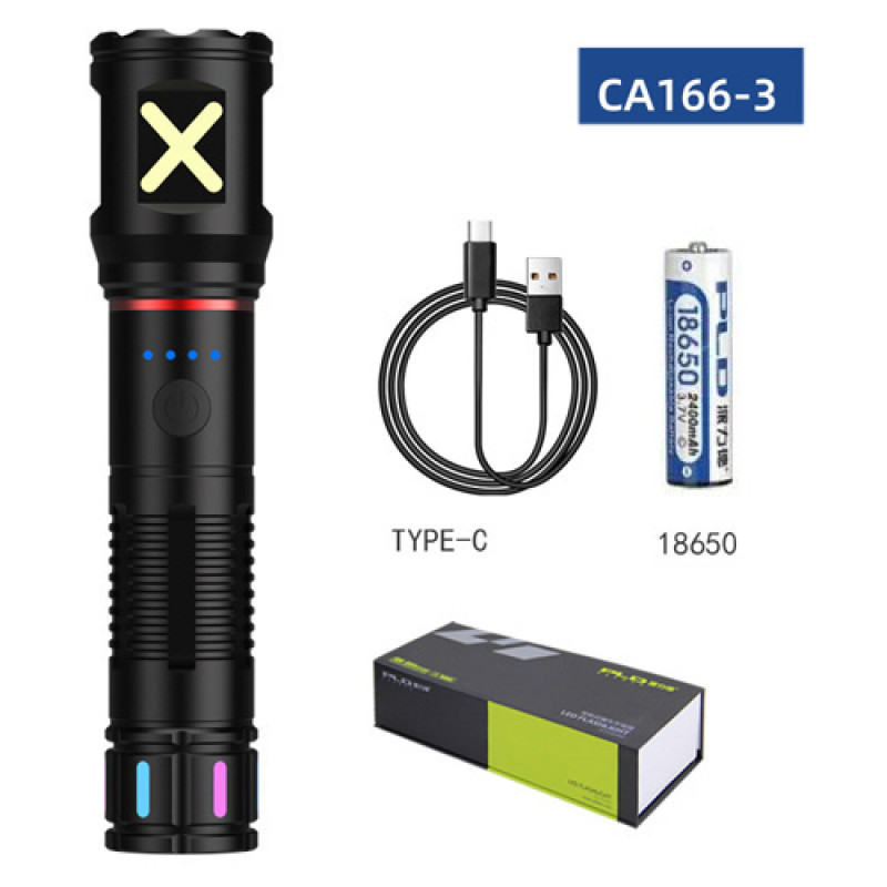 Ліхтар PLD-CA166-3 1 РЕЖИМ WHITE LASER LED PM10-TG, 1х18650, індикація заряду, ЗУ Type-C, zoom, Box